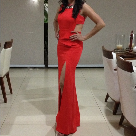 BCBGMaxAzria Open Back Watermelon Red Small Gown - Picture 8 of 8